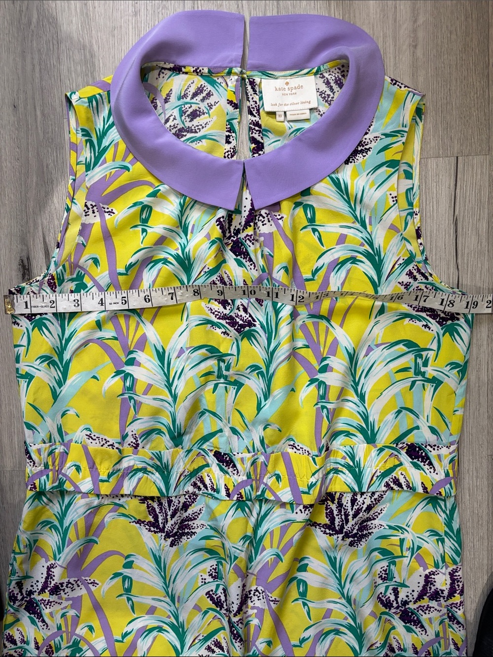 kate spade Yellow Tropical Print Mini Dress with Lavender Collar - Picture 13 of 15